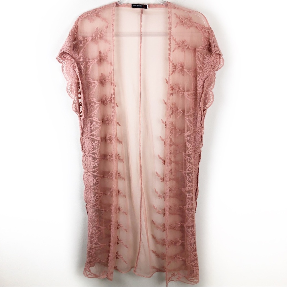 Vivid Importers of NY- Lace Long open front kimono style duster size: M